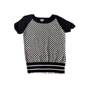 Worthington Black & White Diamond Pattern Short Sleeve Sweater Top Size M